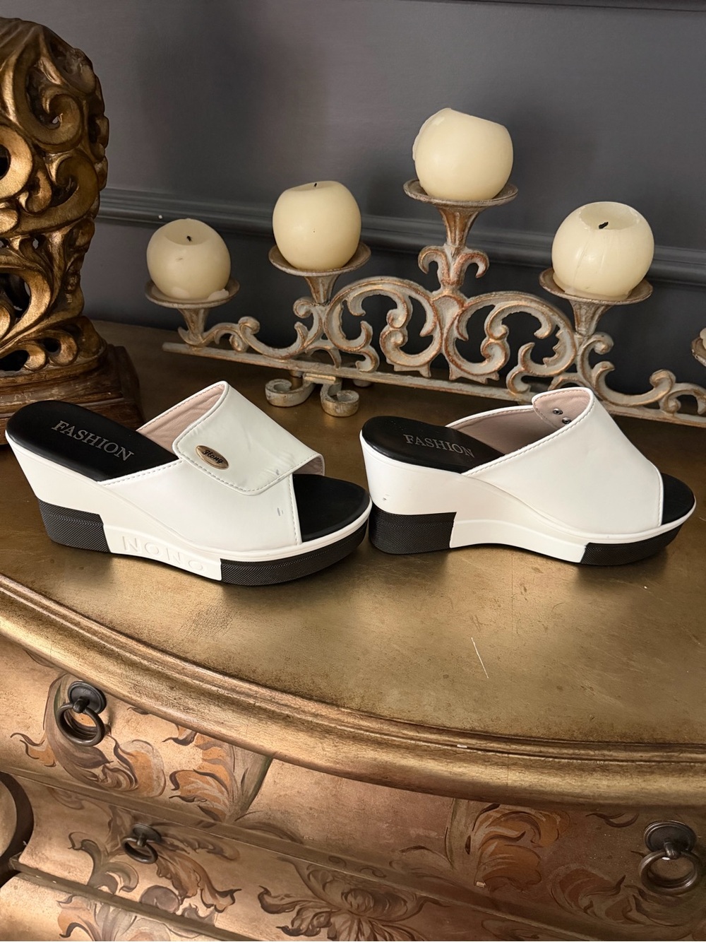 Black & White Platform Slide Sandals for Women